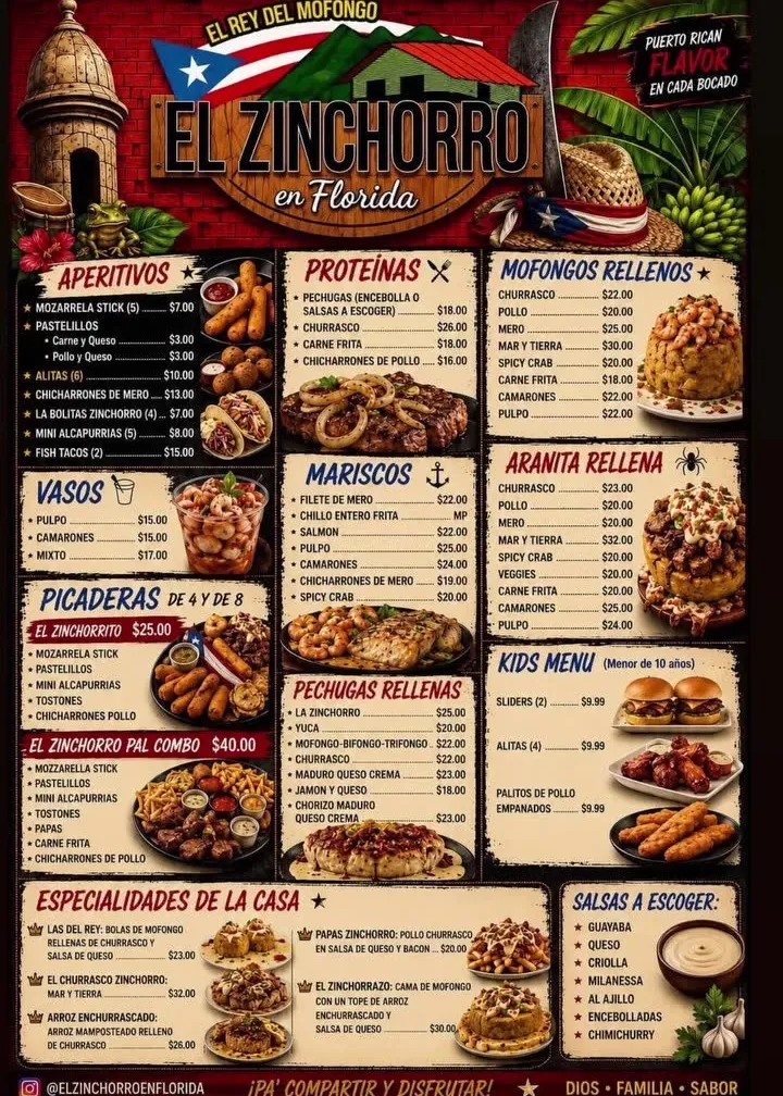 Menú de El Zinchorro en Florida en imagen